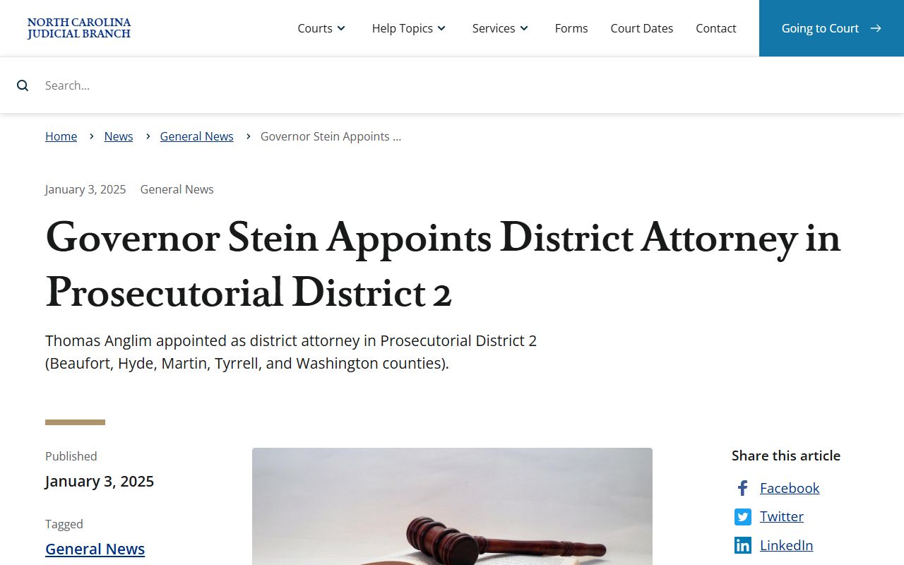 Hyde County court charge records NC Courts District Attorney appointment