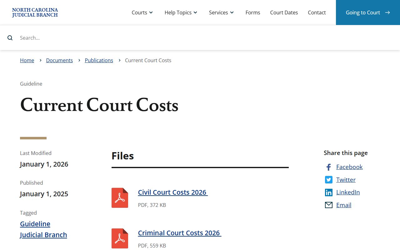 Hyde County court dockets current court costs