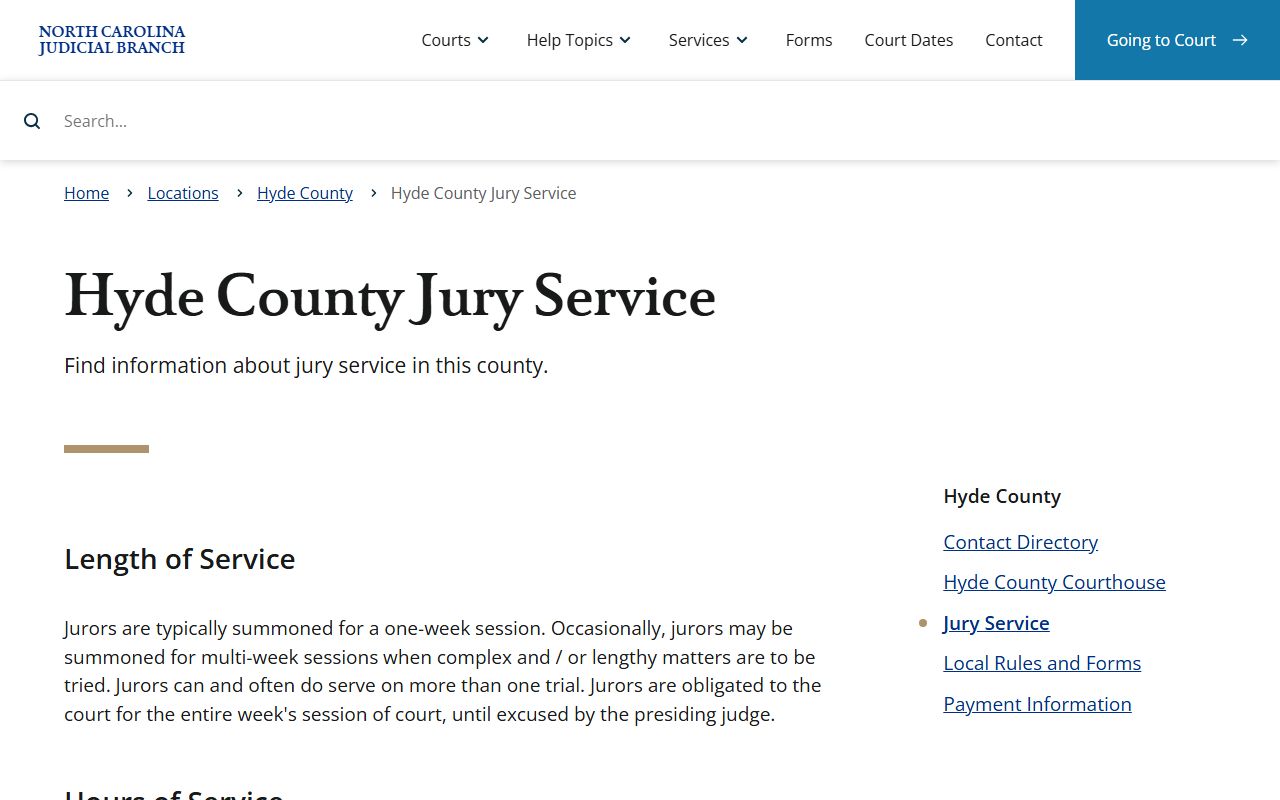 Hyde County court dockets jury service planning