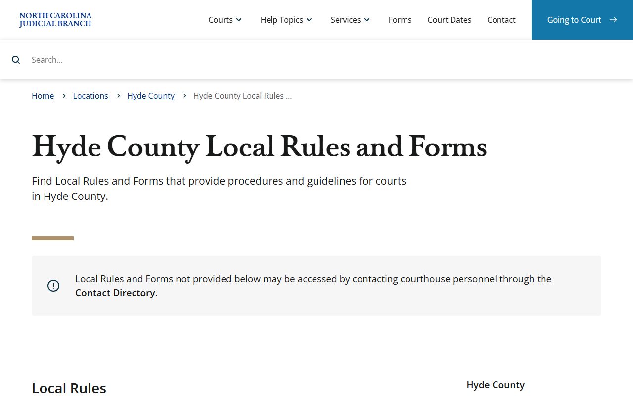Hyde County court dockets local rules and forms