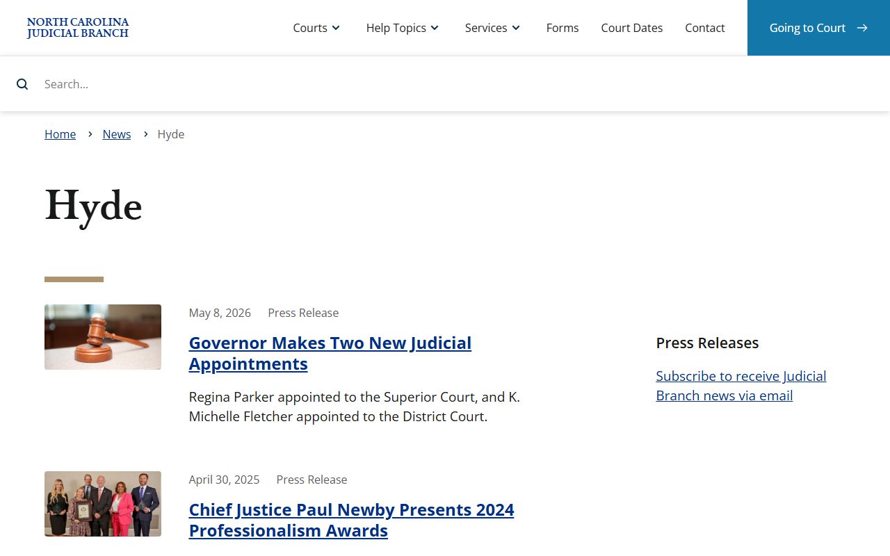 Hyde County court dockets Hyde Judicial Branch news