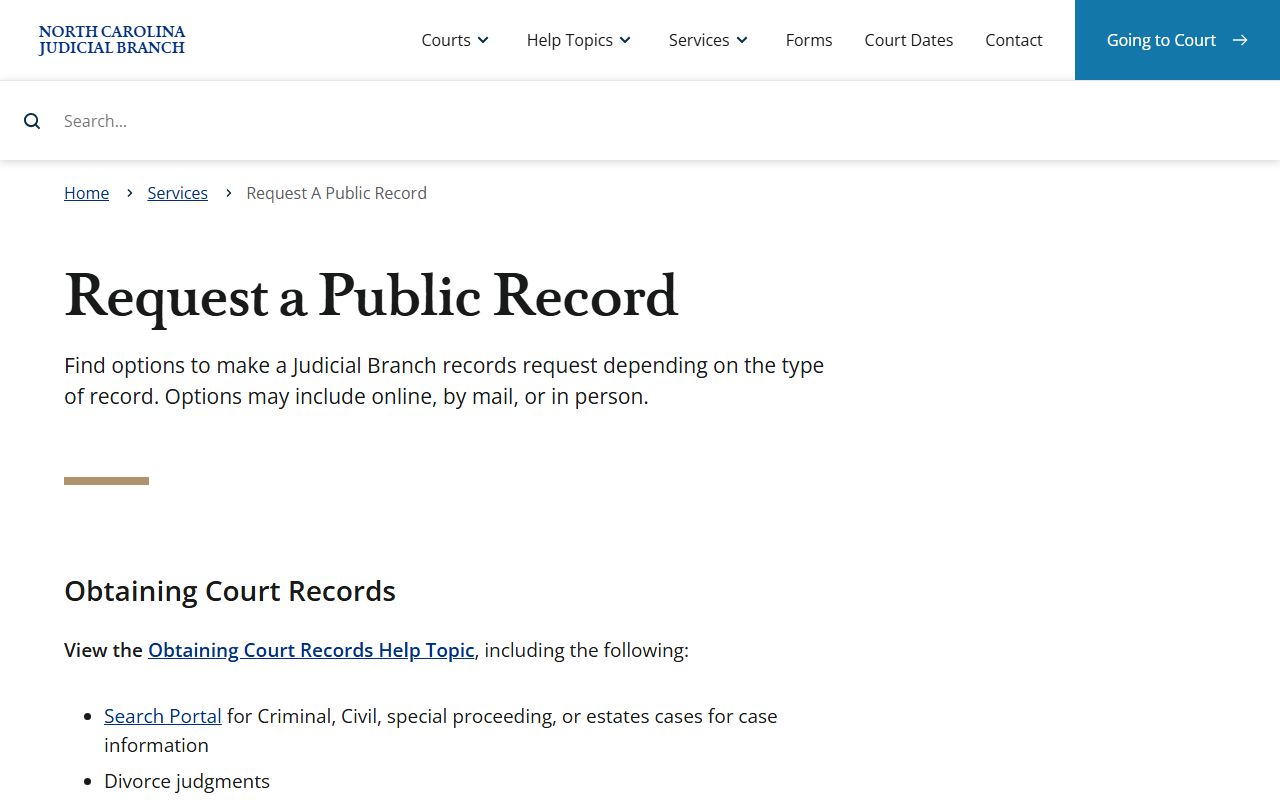 Hyde County court records Judicial Branch request page