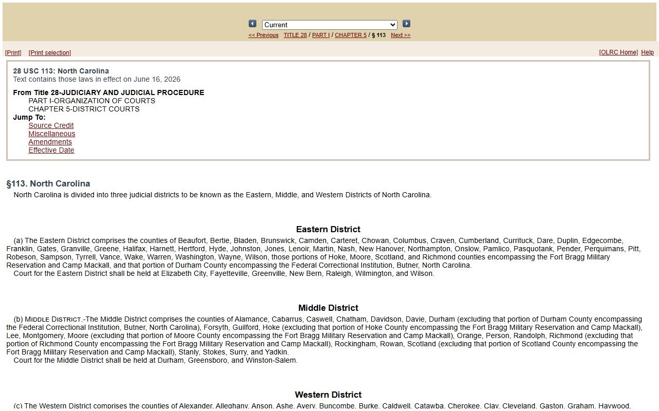 Hyde County Superior Court 28 USC 113 federal district source