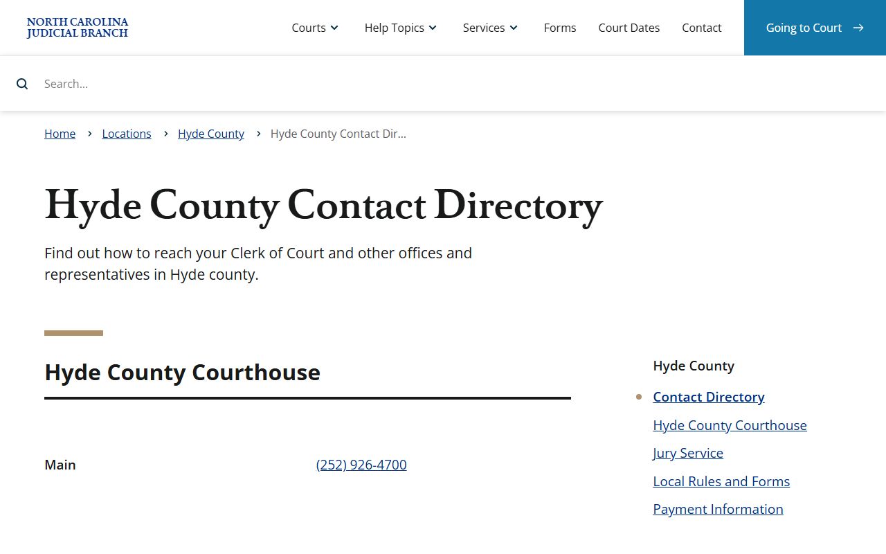 Hyde County court records contact directory
