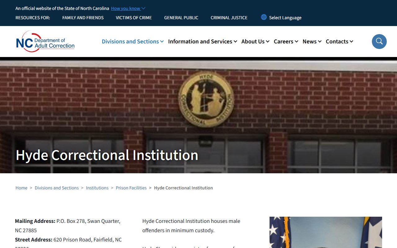 Hyde County inmate records Hyde Correctional Institution