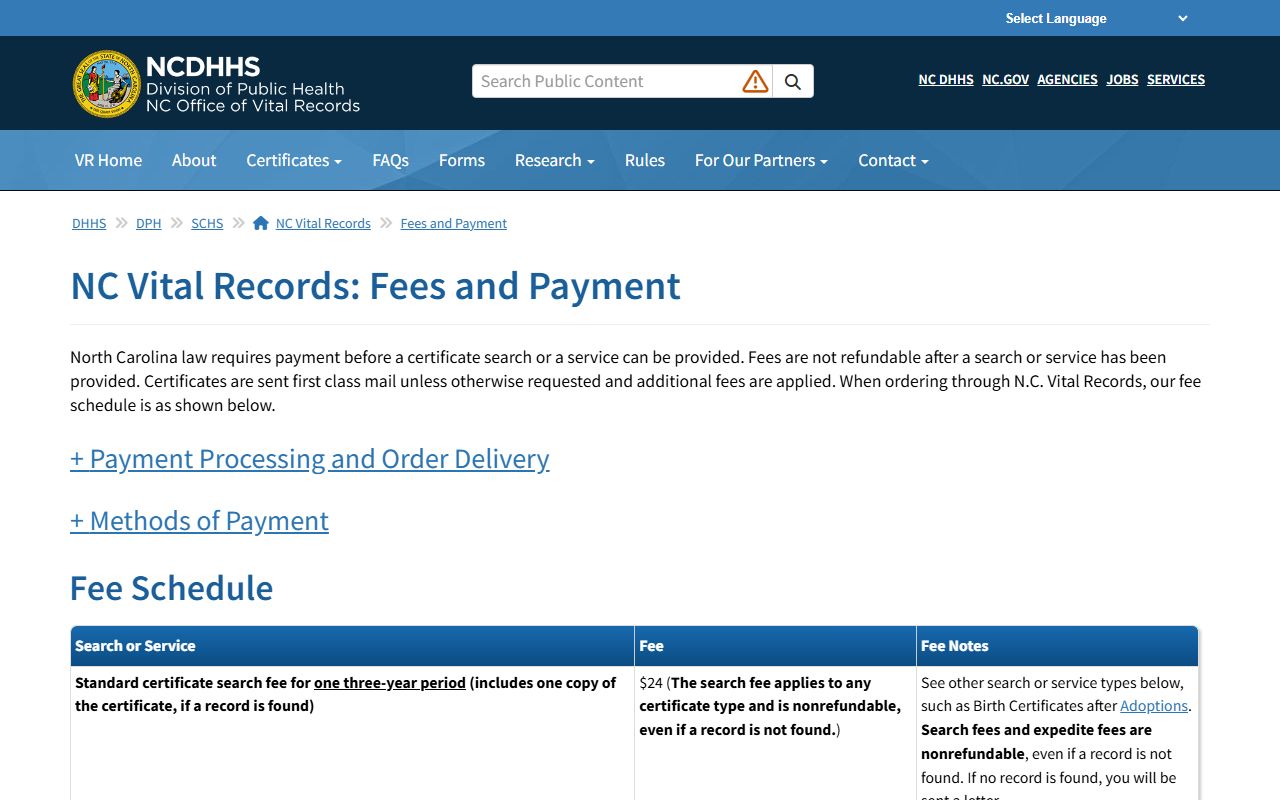 Hyde County probate records NC Vital Records fees source