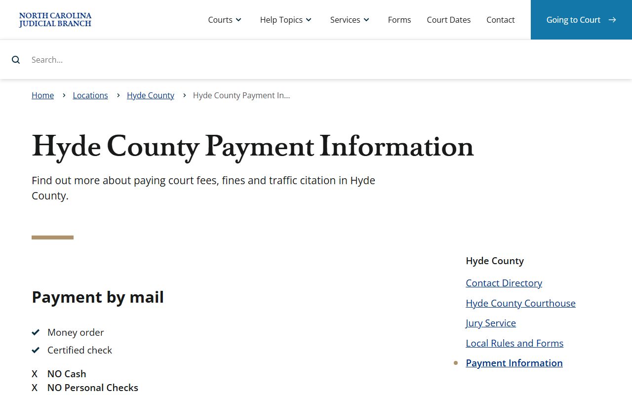 Hyde County traffic court records payment information