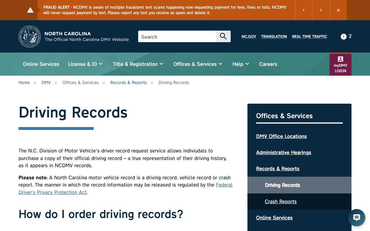 Hyde County traffic court records NCDMV driving records