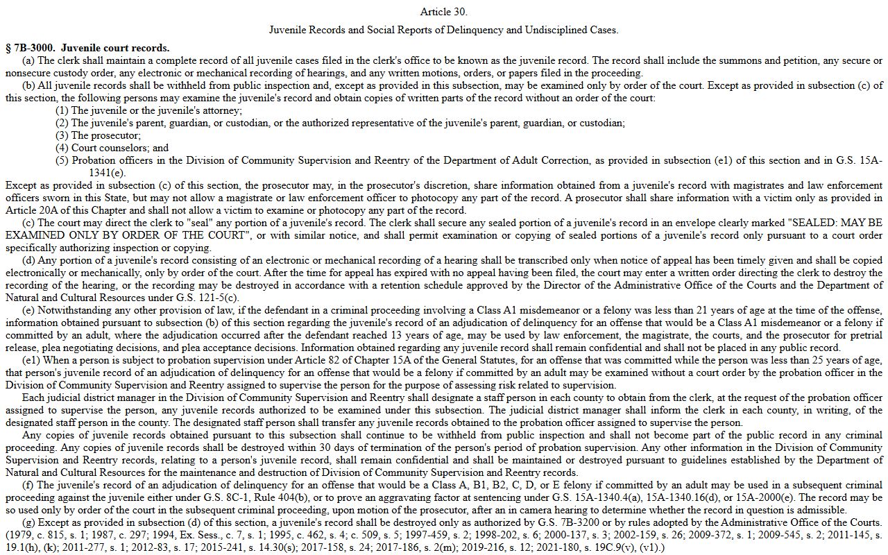 Hyde County warrant records juvenile court records statute
